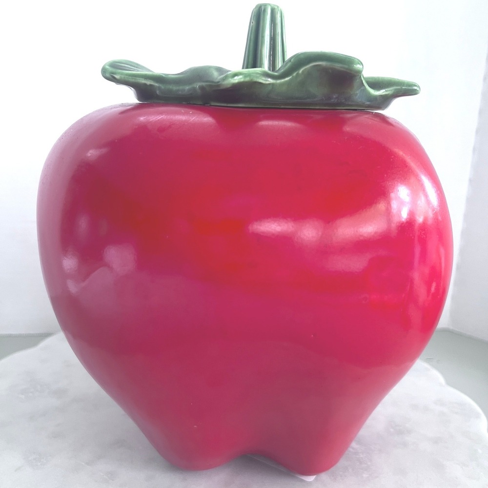 Vintage McCoy USA Cookie Jar Canister and Lid Bell Pepper Red SEE